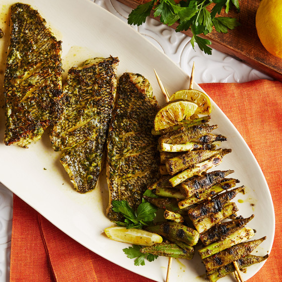 grilled fish bass okra grilled fish bass okra