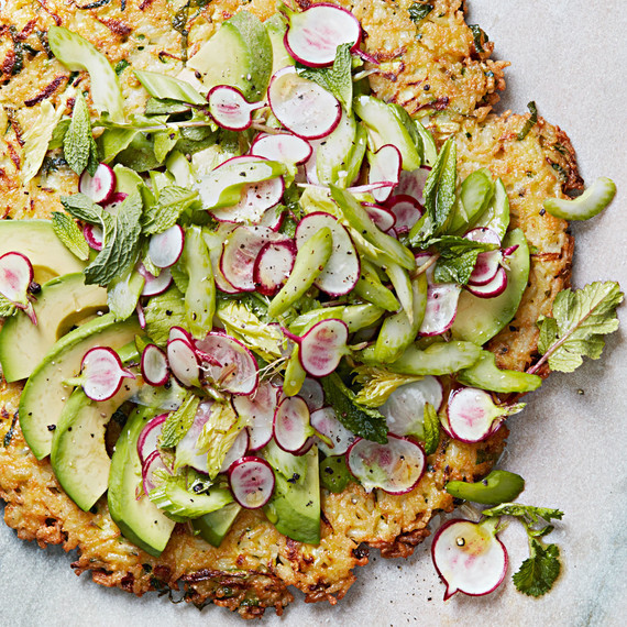 Crispy Rice Cake with Celery Salad and Avocado Crispy Rice Cake with Celery Salad and Avocado