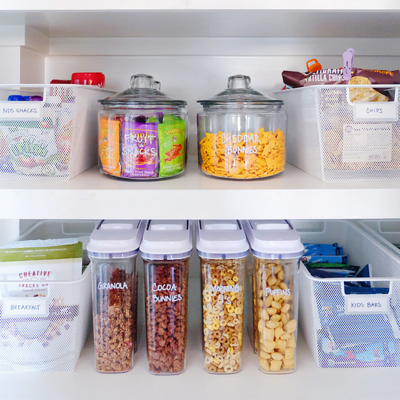 pantry organization labeled metal baskets crackers snacks pantry organization labeled metal baskets crackers snacks