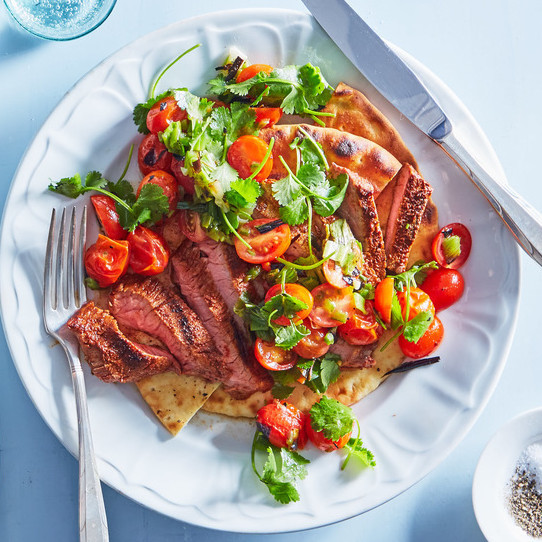 Grilled Spiced Steak with Roasted Tomato Salsa and Pita Grilled Spiced Steak with Roasted Tomato Salsa and Pita