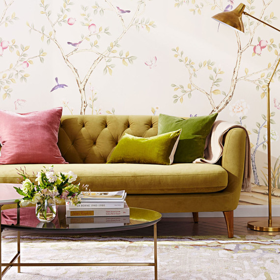 peel off wallpaper living room plush velvet sofa