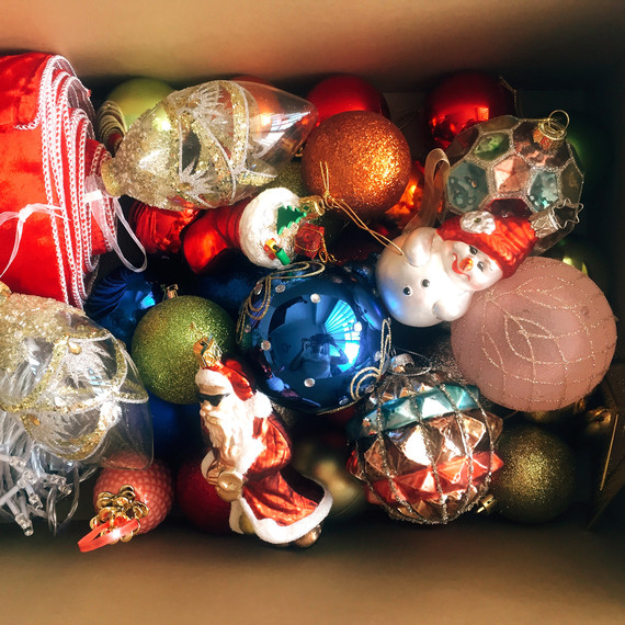 christmas ornaments in cardboard box christmas ornaments in cardboard box