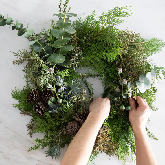 asymmetrical christmas wreath adding decorative elements eucalyptus asymmetrical christmas wreath adding decorative elements eucalyptus