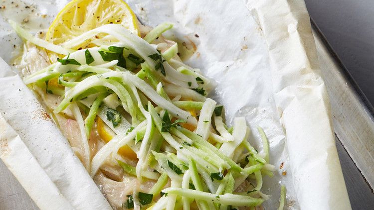 Baked Trout with Broccoli, Apple, and Fennel Slaw image