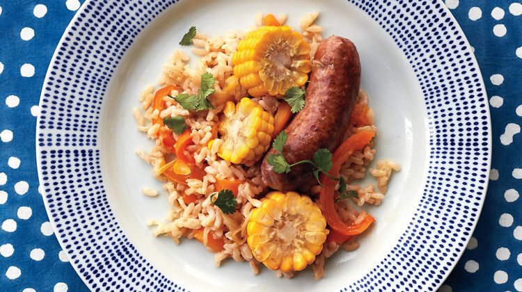 Baked Rice with Sausage, Peppers, and Corn_image