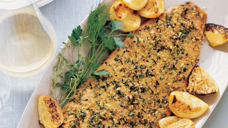 Herb Crusted Salmon With Roasted Lemons Recipe Martha Stewart