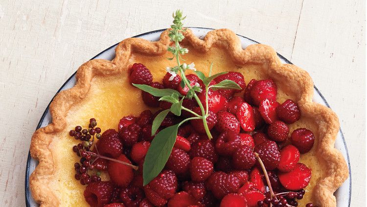 Lemon-Basil Custard Pie with Red Berries image