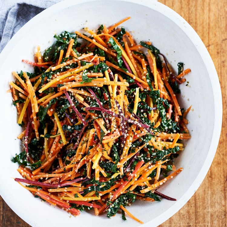 julienned carrot and kale salad