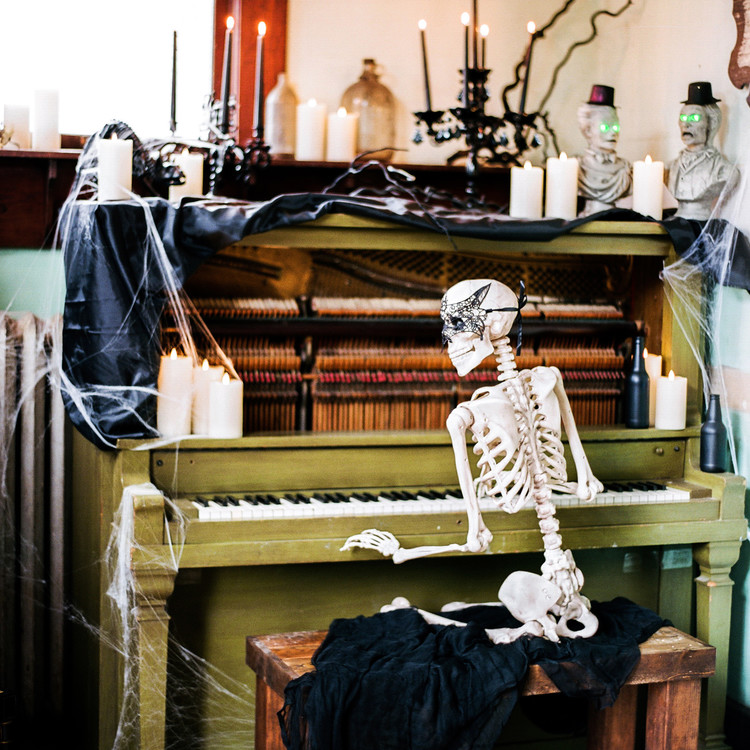 eli skeleton masquerade birthday party green piano candles