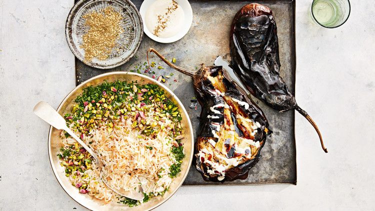 Whole Grilled Eggplant with Rice Pilaf_image