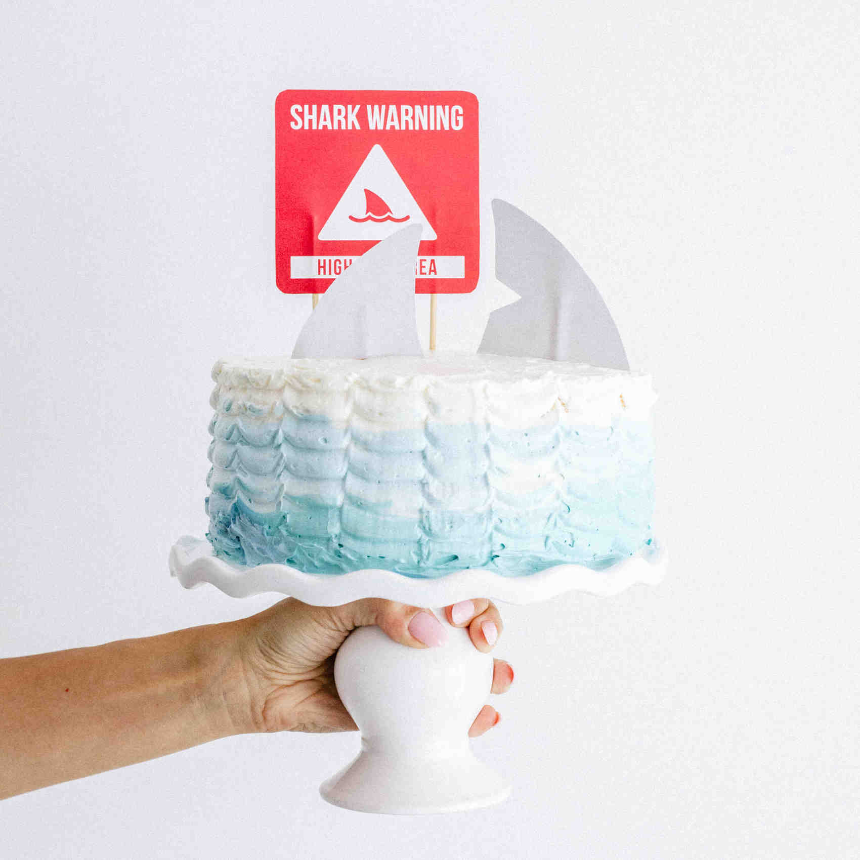 Shark Week ombre "ocean" frosted cake